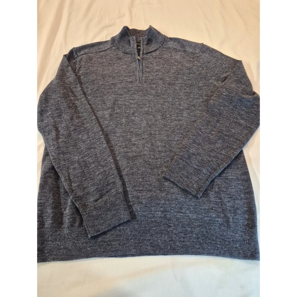 NEW Banana Republic Mens Navy Blue Marl 1/4 Zip Cotton Blend Sweater Large